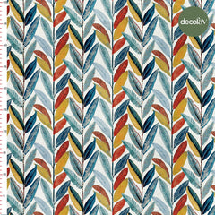 Renkli Yaprak Keten Efektli Desenli Dijital Baskılı Kumaş