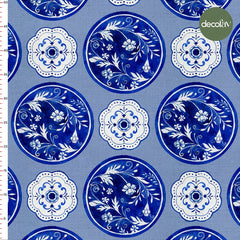 Digitally Printed Fabric with Watercolor Plate Tile Pattern