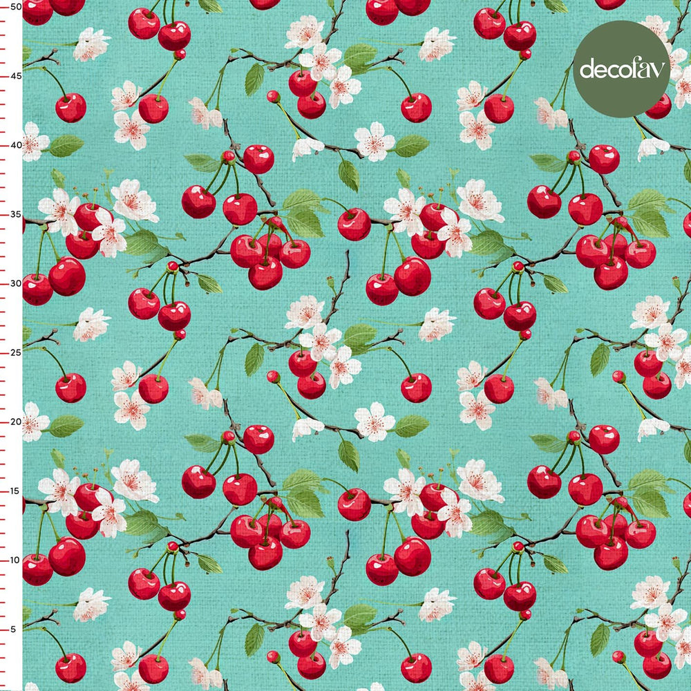 Mint Kiraz Bahçesi Desenli Dijital Baskılı Kumaş - Decofav | Kırlent, Sofra Tekstili, Kumaş