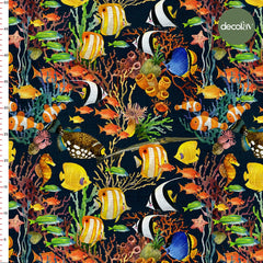 Tropical Fish Seaweed Coral Pattern Digital Printed Fabric