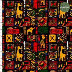 Etnik Afrika Hayvanları ve Geometrik Desenli Dijital Baskılı Kumaş - Decofav | Kırlent, Sofra Tekstili, Kumaş