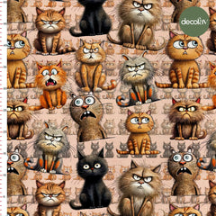 Aggressive Cat Carnival Patterned Digital Printed Fabric