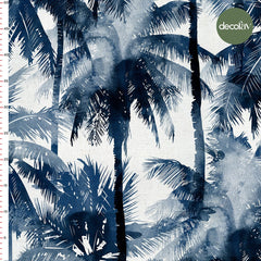 Blue Watercolor Hand Drawn Palm Tree Pattern Digital Printed Fabric
