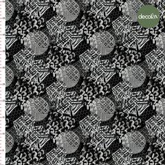 Gray Black Mixed Geometric Patterned Digital Printed Fabric