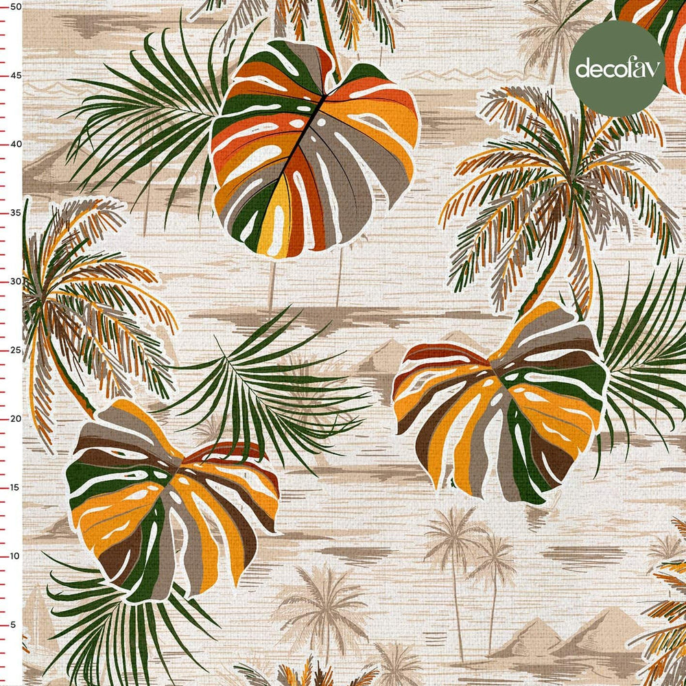 Botanik Palmiye Yaprak Desenli Dijital Baskılı Kumaş - Decofav | Kırlent, Sofra Tekstili, Kumaş
