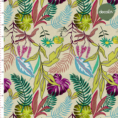 Purple Pink Bird of Paradise Flower Leaf Pattern Digital Printed Fabric