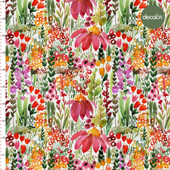 Digitally Printed Fabric with Watercolor Flower and Leaf Pattern