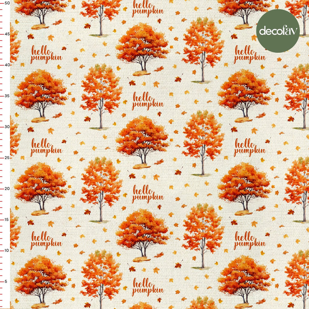 Sulu Boya Hello Pumpkin Slogan Yazılı Sonbahar Desenli Dijital Baskılı Kumaş - Decofav | Kırlent, Sofra Tekstili, Kumaş