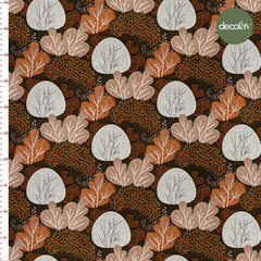 El Çizimi Kahverengi Tonları Ağaç Desenli Dijital Baskılı Kumaş
