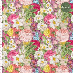 Pink Flower Garden Patterned Digital Printed Fabric