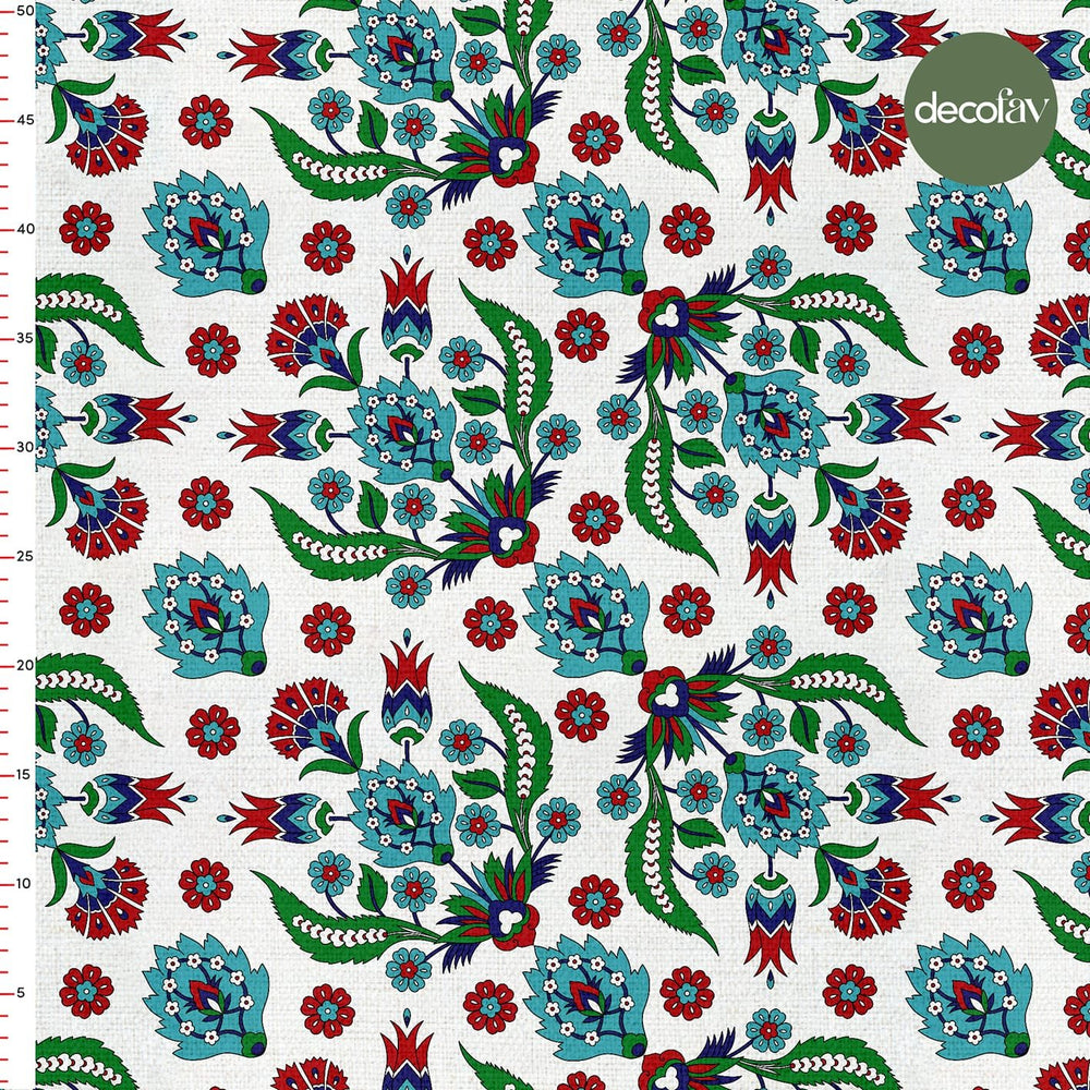 Çini Çiçek Desenli Dijital Baskılı Kumaş - Decofav | Kırlent, Sofra Tekstili, Kumaş
