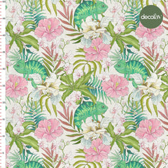 Tropical Chameleon Flower Leaf Pattern Digital Printed Fabric