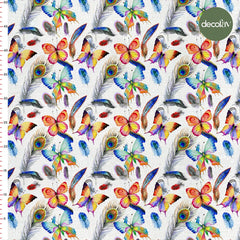 Butterfly Peacock Feather Patterned Digital Printed Fabric