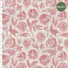 Digitally Printed Fabric with Red Hand-Drawn Rose Pattern on Ecru Ground