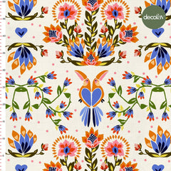Kuşların ve Çiçeklerin Renkli Hikayesi Desenli Dijital Baskılı Kumaş - Decofav | Kırlent, Sofra Tekstili, Kumaş