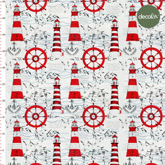 Lighthouse Rudder Marine Pattern Digital Printed Fabric
