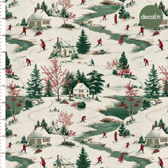Ski Village Nostalgic Touch of Nature Patterned Digital Printed Fabric