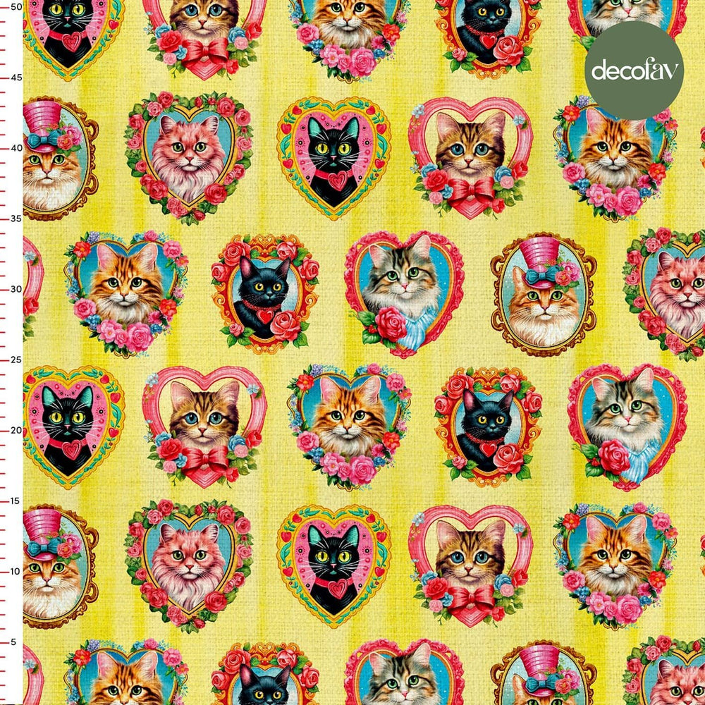 Çerçeveli Kedi Desenli Dijital Baskılı Kumaş - Decofav | Kırlent, Sofra Tekstili, Kumaş
