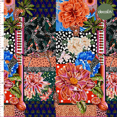 Panchwork Exotic Flower Leaf Parrot Leopard Pattern Digital Printed Fabric