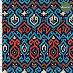Navy Blue Ikat Patterned Digital Printed Fabric