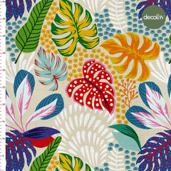 Küçük Çiçek Tropik Yaprak Desenli Dijital Baskılı Kumaş