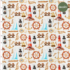 Lighthouse Anchor Flashlight Compass Rope Pattern Digital Printed Fabric
