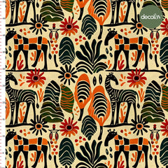 African Wildlife Geometric and Animal Pattern Digital Printed Fabric
