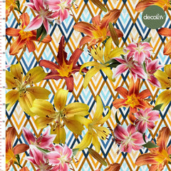 Geometric Ground Lily Patterned Digital Printed Fabric