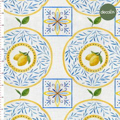 Digitally Printed Fabric with Watercoloured Lemon Tile Pattern