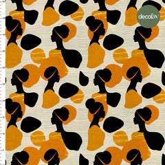 African Woman Silhouette Patterned Digital Printed Fabric
