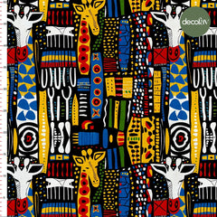 Colorful African Giraffes Geometric Pattern Digital Printed Fabric