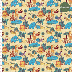 Digital Printed Fabric with Safari Animal Views and Children's Patterns