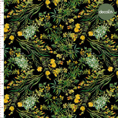 Black-Based Centaury Flower Patterned Digital Printed Fabric