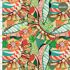 Colorful Hand Drawn Flower Leaf Patterned Digital Printed Fabric