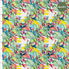 Digitally Printed Fabric with Watercolor Flower and Leaf Pattern