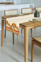 Sonbahar Ev Manzarası Açık Turuncu Tonlu Lazer Kesim Runner 43x55cm