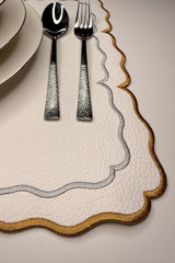 Royal Beyaz Suni Deri Nakışlı Amerikan Servis 2 Adet