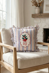 Holly Stripes – Dijital Baskılı Fırfırlı Kırlent Kılıfı - 42x42cm