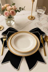 Bow Siyah Kumaş Fiyonk Form Beyaz Nakışlı Amerikan Servis 35x39 cm- 1 Adet