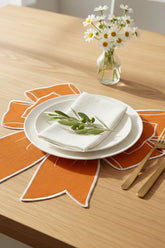 Bow Turuncu Kumaş Fiyonk Form Nakışlı Amerikan Servis 35x39 cm- 1 Adet