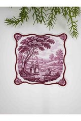 Bordo Toile Elegance Serisi Nakışlı Kumaş Kokteyl Peçeteleri 1 Adet