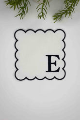 E Harfi Siyah Nakışlı Monogram Patch Kumaş Kokteyl Peçetesi 1 Adet - Decofav | Kırlent, Sofra Tekstili, Kumaş
