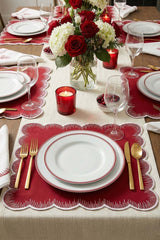 Scallop Kare Bordo Kumaş Nakışlı Amerikan Servis 2 Adet