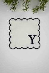Y Harfi Siyah Nakışlı Monogram Patch Kumaş Kokteyl Peçetesi 1 Adet - Decofav | Kırlent, Sofra Tekstili, Kumaş
