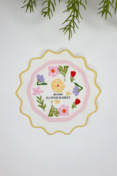 Flower Market Renkli Çiçekli Scallop Nakış Kenar Kokteyl Peçetesi 1 Adet