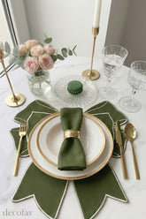 Bow Yeşil Kumaş Fiyonk Form Beyaz Nakışlı Amerikan Servis 35x39 cm- 1 Adet