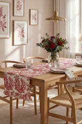 Dekoratif Fırfırlı Bordo Toile Runner – Su İtici Pamuk Karışımlı 140x45 cm