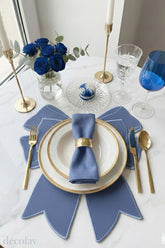 Bow Mavi Kumaş Fiyonk Form Mavi Nakışlı Amerikan Servis 35x39 cm- 1 Adet