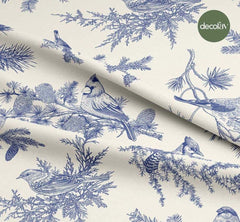 Digitally Printed Fabric with Birds Pattern on Hand-Drawn Pine Tree Branch