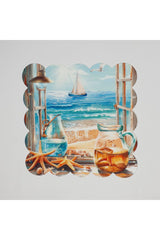 Sulu Boya Elegant Deniz Manzarası Desenli Lazer Kesim Kokteyl Peçetesi